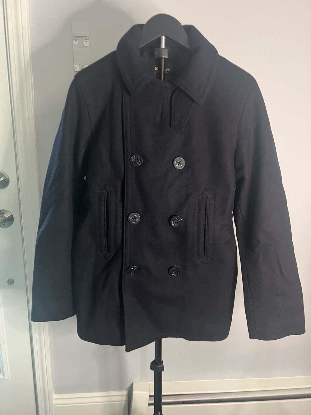 Old Navy Wool Blend Double Breasted Peacoat Mens Small Black EUC